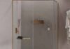 Mampara
  de ducha AXER rectangular 2 fijos - 2 puertas correderas vidrio 6 mm. ACERO
  INOXIDABLE acabado COBRE