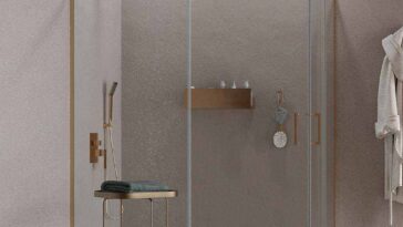 Mampara
de ducha AXER rectangular 2 fijos - 2 puertas correderas vidrio 6 mm. ACERO
INOXIDABLE acabado COBRE