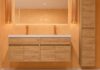 Mueble de baño CARMEN suspendido 2 cajones / 4 puertas 120 cm con lavabo porcelana 2 senos