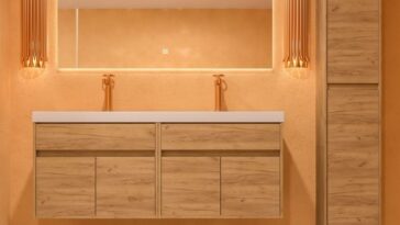 Mueble de baño CARMEN suspendido 2 cajones / 4 puertas 120 cm con lavabo porcelana 2 senos