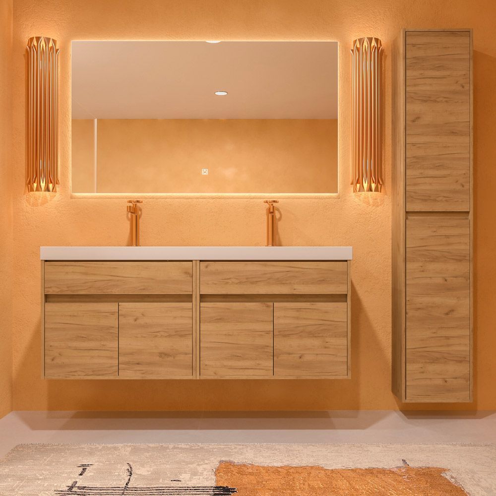 Mueble de baño CARMEN suspendido 2 cajones / 4 puertas 120 cm con lavabo porcelana 2 senos