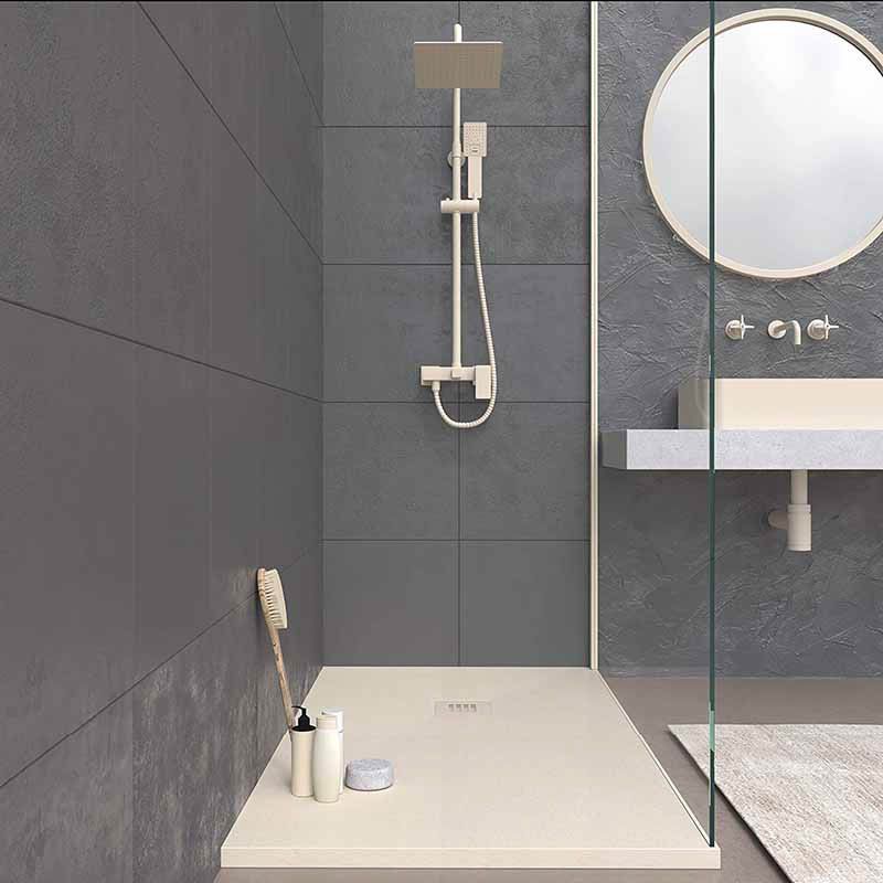 Plato ducha resina ONE Crema RAL 1013 y otros colores exclusivos con textura pizarra antibacteriano y antideslizante. Rejilla inox - Imagen 2