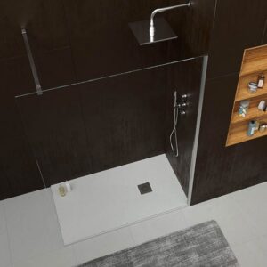 Plato ducha resina ONE Blanco RAL 9003 y otros colores con textura pizarra antibacteriano y antideslizante. Rejilla inox
