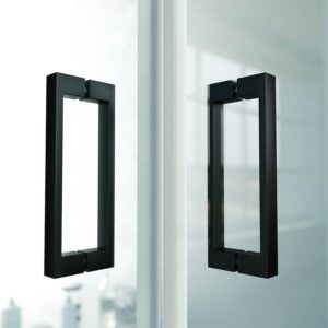Mampara de ducha cuadrada BASIC apertura angular 2 fijos-2 puertas correderas. Sin perfil inferior. Con tratamiento anti-cal.Acabado NEGRO MATE