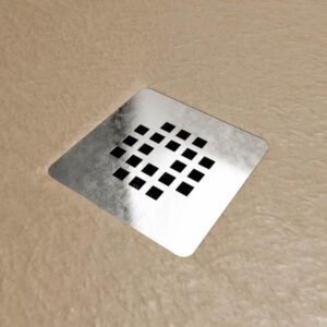Plato ducha resina ONE Moka RAL 1019 y otros colores con textura pizarra antibacteriano y antideslizante. Rejilla inox