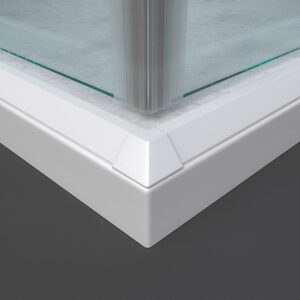 Mampara de ducha cuadrada BASIC apertura angular 2 fijos-2 puertas correderas. Sin perfil inferior. Con tratamiento anti-cal.Acabado BLANCO MATE.