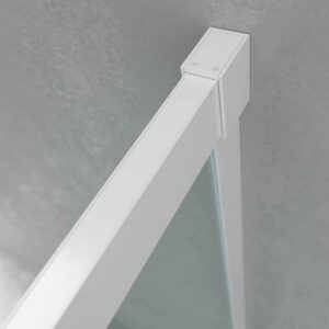 Mampara de ducha cuadrada BASIC apertura angular 2 fijos-2 puertas correderas. Sin perfil inferior. Con tratamiento anti-cal.Acabado BLANCO MATE.