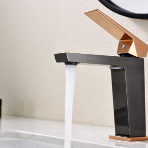 Grifo Monomando de Lavabo INFINITE Negro Cristal / Oro Rosa
