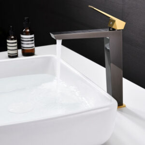 Grifo Monomando de Lavabo Alto INFINITE Negro Cristal / Oro Brillo