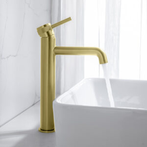 Grifo Monomando Alto de Lavabo DIAMOND Oro Cepillado
