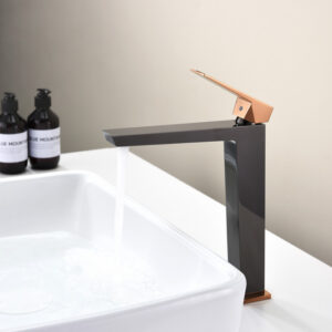Grifo Monomando de Lavabo Alto INFINITE Negro Cristal / Oro Rosa