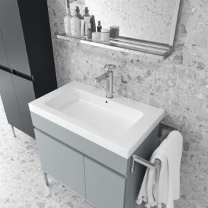 Mueble de baño 1 cajón- 1 puerta acabado mate GRIS CEMENTO con lavabo resina 6 cm grosor