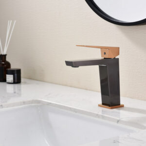 Grifo Monomando de Lavabo INFINITE Negro Cristal / Oro Rosa