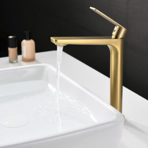 Grifo Monomando Alto de Lavabo GLORY Oro Cepillado