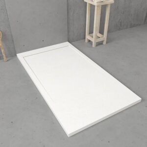 Plato ducha de resina enmarcado URBANSTONE Blanco RAL 9003 textura pizarra antibacteriano y antideslizante. Colores a elegir. Rejilla oculta