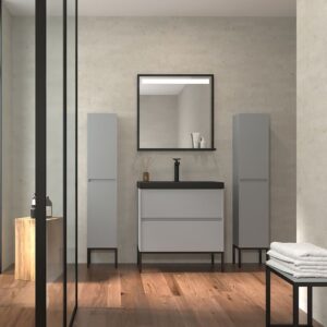 Mueble de baño 2 cajones acabado mate GRIS CEMENTO con lavabo resina 6 cm grosor