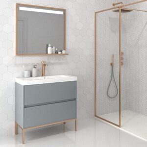 Mueble de baño 2 cajones acabado mate GRIS CEMENTO con lavabo resina 6 cm grosor