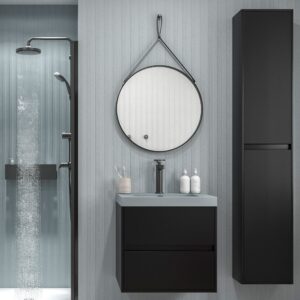 Mueble de baño suspendido 2 cajones CARMEN con lavabo resina acabado NEGRO
