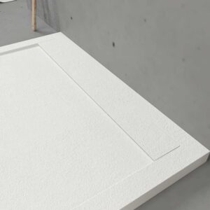 Plato ducha de resina enmarcado URBANSTONE Blanco RAL 9003 textura pizarra antibacteriano y antideslizante. Colores a elegir. Rejilla oculta