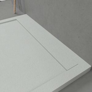 Plato ducha de resina enmarcado URBANSTONE Arena RAL 7035 textura pizarra antibacteriano y antideslizante. Colores a elegir. Rejilla oculta.