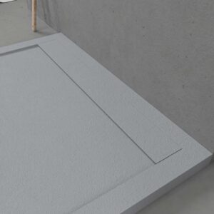 Plato ducha de resina enmarcado URBANSTONE Gris Cemento RAL 7005 textura pizarra antibacteriano y antideslizante. Colores a elegir. Rejilla oculta.
