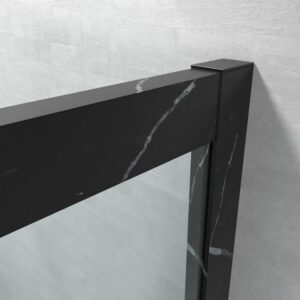 Mampara de ducha frontal FLARE 1 fijo -1 puerta corredera. Acabado efecto mármol. NEGRO MARQUINA