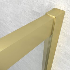 Mampara de ducha rectangular FLARE apertura angular 2 fijos-2 puertas correderas. Sin perfil inferior. Acabado ORO