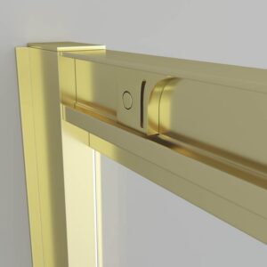 Mampara de ducha rectangular FLARE apertura angular 2 fijos-2 puertas correderas. Sin perfil inferior. Acabado ORO