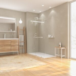 Mampara de ducha VERONA frontal abierta 1 fijo- 1 puerta corredera acabado BLANCO MATE