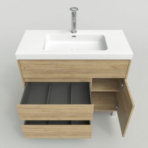 Mueble de baño con patas 3 cajones / 1 puerta CARMEN acabado ROBLE CLARO