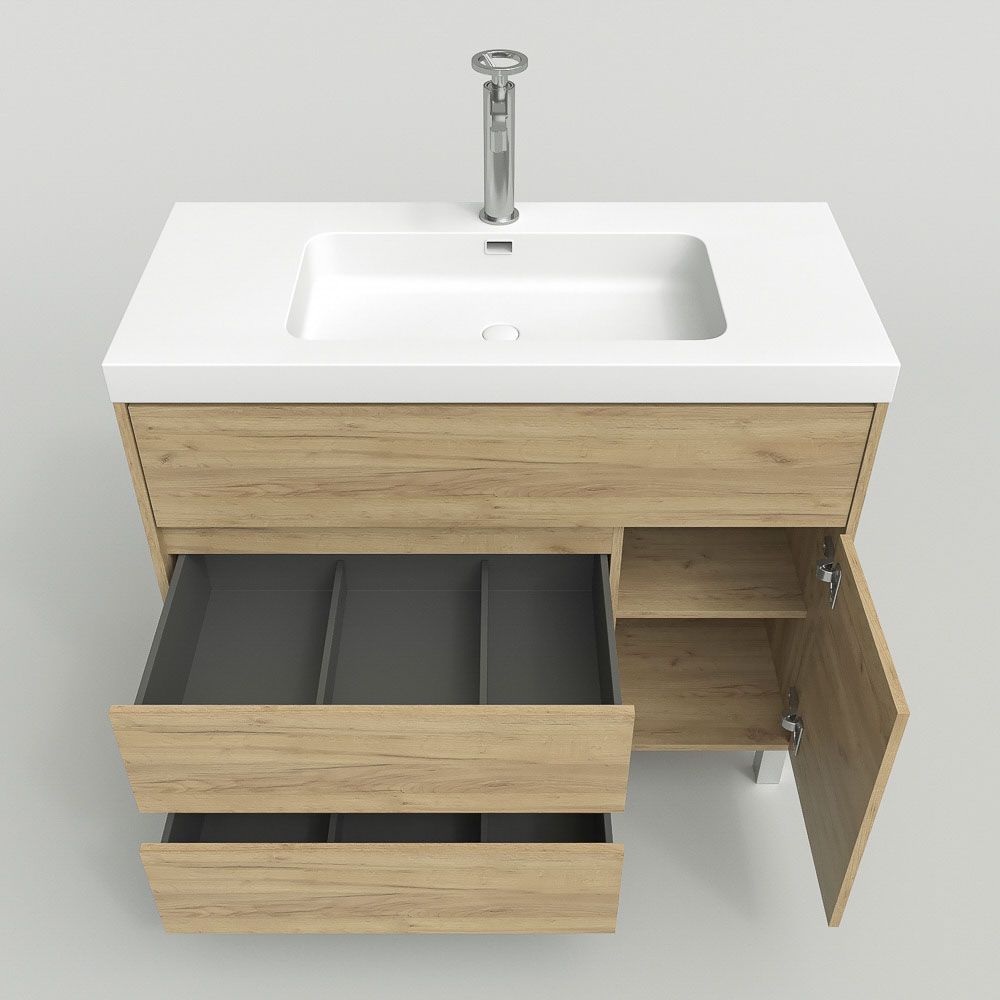 Mueble de baño con patas 3 cajones / 1 puerta CARMEN acabado ROBLE CLARO - Imagen 6