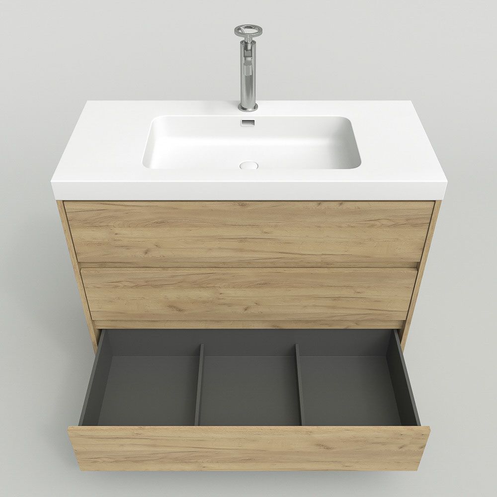 Mueble de baño con patas 3 cajones CARMEN acabado ROBLE CLARO - Imagen 6