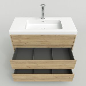 Mueble de baño con patas 3 cajones CARMEN acabado ROBLE CLARO