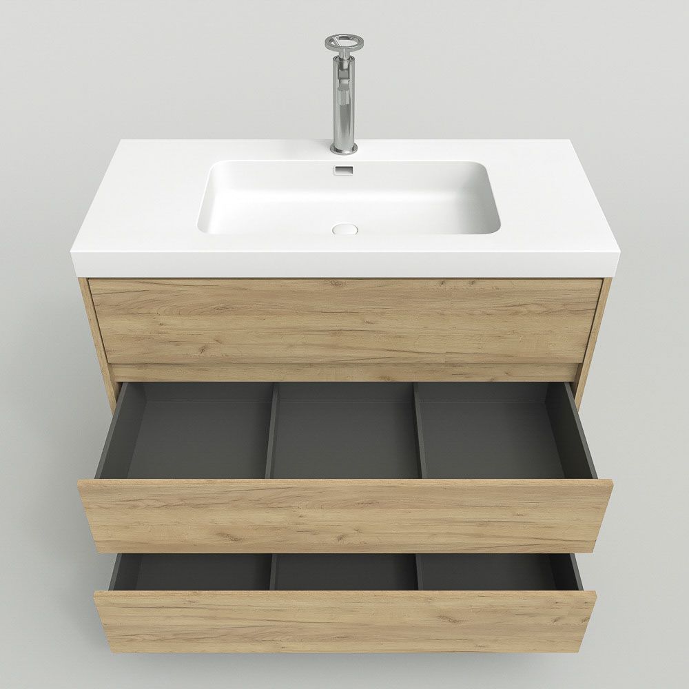 Mueble de baño con patas 3 cajones CARMEN acabado ROBLE CLARO - Imagen 5