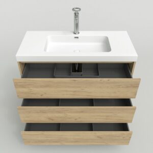 Mueble de baño con patas 3 cajones CARMEN acabado ROBLE CLARO