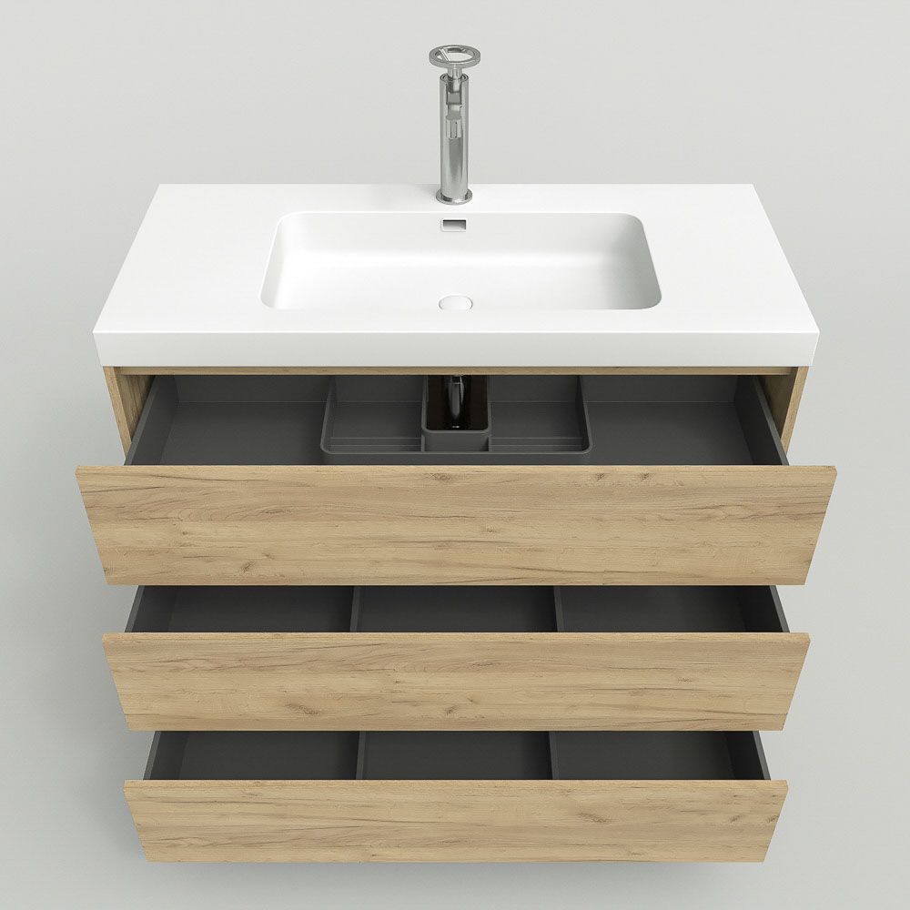 Mueble de baño con patas 3 cajones CARMEN acabado ROBLE CLARO - Imagen 4