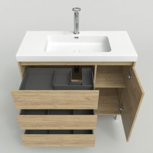 Mueble de baño con patas 3 cajones / 1 puerta superior CARMEN acabado ROBLE CLARO