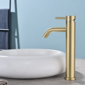 Grifo Monomando de Lavabo Alto ROCK Oro Cepillado