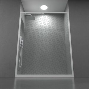 Mampara de ducha frontal FRAME 1 fijo -1 puerta corredera vidrio transparente. Acabado BLANCO MATE