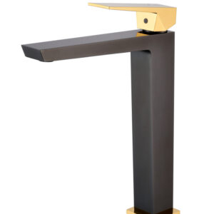 Grifo Monomando de Lavabo Alto INFINITE Negro Cristal / Oro Brillo