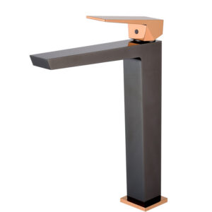 Grifo Monomando de Lavabo Alto INFINITE Negro Cristal / Oro Rosa