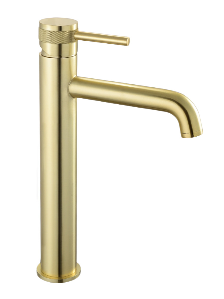 Grifo Monomando Alto de Lavabo DIAMOND Oro Cepillado