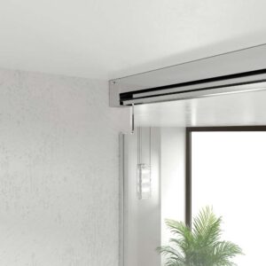 Mampara de ducha TECH HIGH frontal 1 fijo - 1 puerta corredera vidrio 8 mm. ACERO INOXIDABLE fabricada a techo