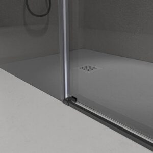 Mampara de ducha NOVUM rectangular 1 fijo - 1 puerta corredera + 1 fijo vidrio 6 mm.  Parsol gris ACERO INOXIDABLE Gun metal