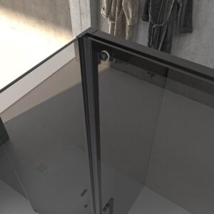 Mampara de ducha NOVUM rectangular 1 fijo - 1 puerta corredera + 1 fijo vidrio 6 mm.  Parsol gris ACERO INOXIDABLE Gun metal