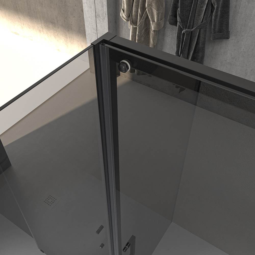 Mampara de ducha NOVUM rectangular 1 fijo - 1 puerta corredera + 1 fijo vidrio 6 mm. Parsol gris ACERO INOXIDABLE Gun metal - Imagen 6