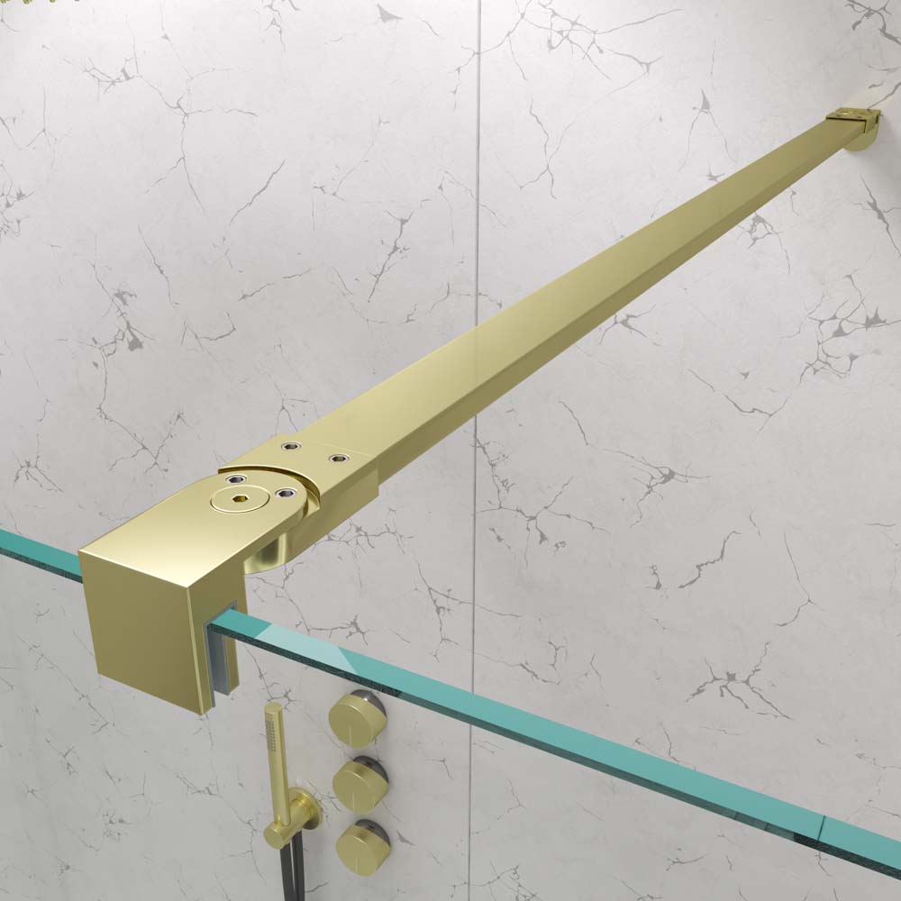 Fijo de ducha mampara ZEN perfil Oro Mate- Vidrio 8 MM con tratamiento anti-cal incluido- Brazo sujección acero inox. extensible - Imagen 3