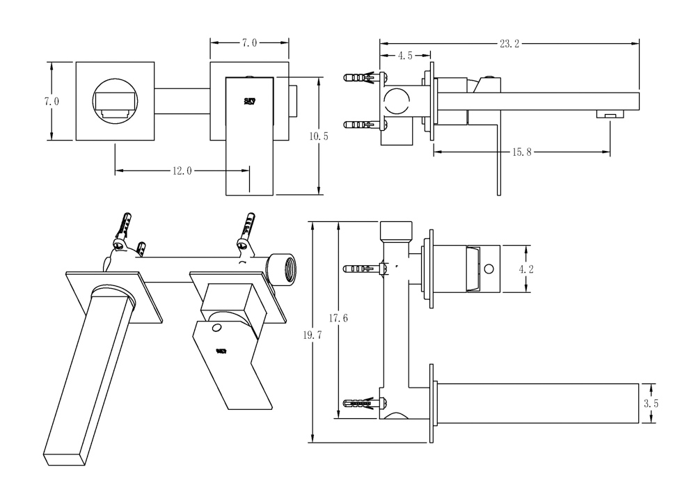 Grifo Monomando de Lavabo Empotrado THUNDER Níquel Cepillado - Imagen 2