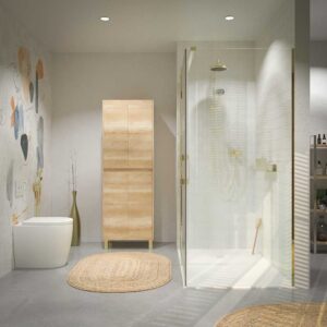 Mampara de ducha rectangular OPEN 2 fijos - 1 puerta abatible a medida ORO MATE