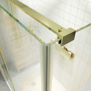 Mampara de ducha rectangular OPEN 2 fijos - 1 puerta abatible a medida ORO MATE